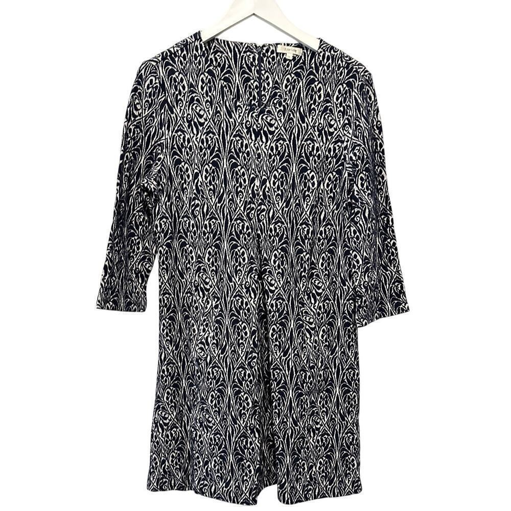 Tyler Boe Size Large Black White Brocade Euro Summer Work Boho Sweater Dress